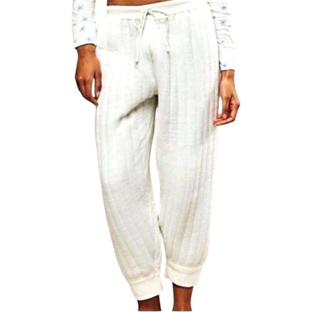 New Intimately Free People Ivory Quilted Joggers Relaxed Lounge Pants Cotton